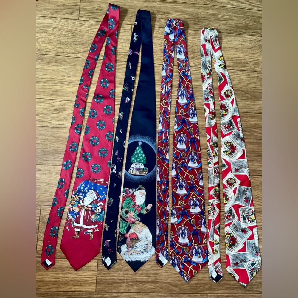 Wembley lot of 4 Christmas Ties 100% Silk unique festive Santa Christmas Holiday